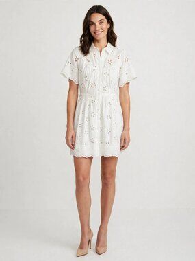 SIMONE ROCHA White Eyelet Mini Dress | Broderie Belted | Women 8